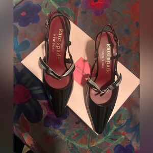 kate spade New York Black Patent Slingback Kitten heel Pumps